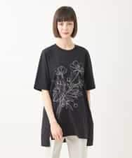 RLKGA08210 HIROKO BIS GRANDE(ヒロコ ビス グランデ) 【大きいサイズ】ステッチ刺繍デザインチュニックTシャツ /洗える カーキ
