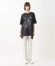 RLKGA08210 HIROKO BIS GRANDE(ヒロコ ビス グランデ) 【大きいサイズ】ステッチ刺繍デザインチュニックTシャツ /洗える カーキ