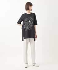 RLKGA08210 HIROKO BIS GRANDE(ヒロコ ビス グランデ) 【大きいサイズ】ステッチ刺繍デザインチュニックTシャツ /洗える カーキ