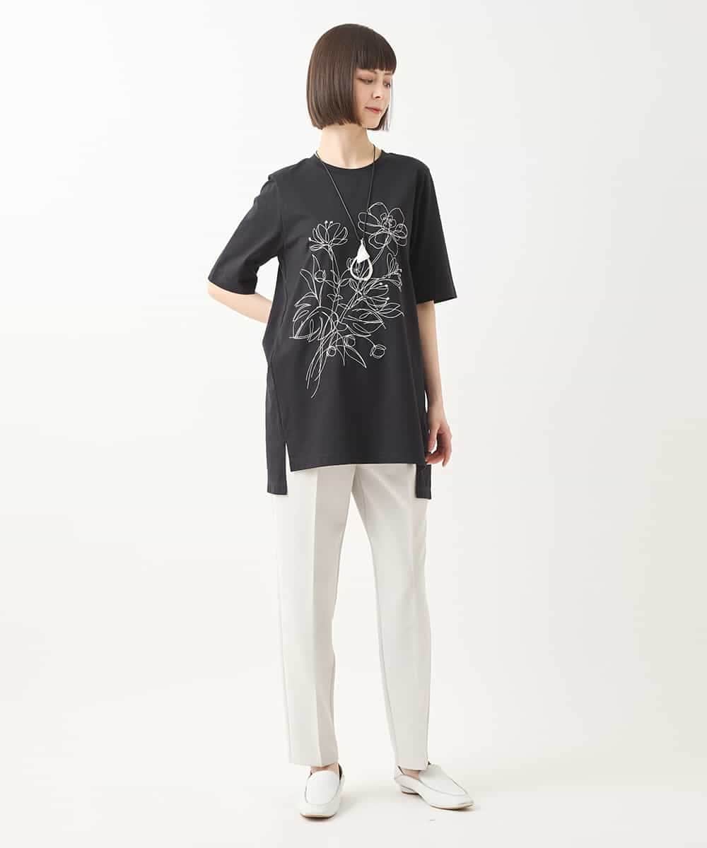 RLKGA08210 HIROKO BIS GRANDE(ヒロコ ビス グランデ) 【大きいサイズ】ステッチ刺繍デザインチュニックTシャツ /洗える カーキ
