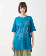 RLKGA08210 HIROKO BIS GRANDE(ヒロコ ビス グランデ) 【大きいサイズ】ステッチ刺繍デザインチュニックTシャツ /洗える ブルー