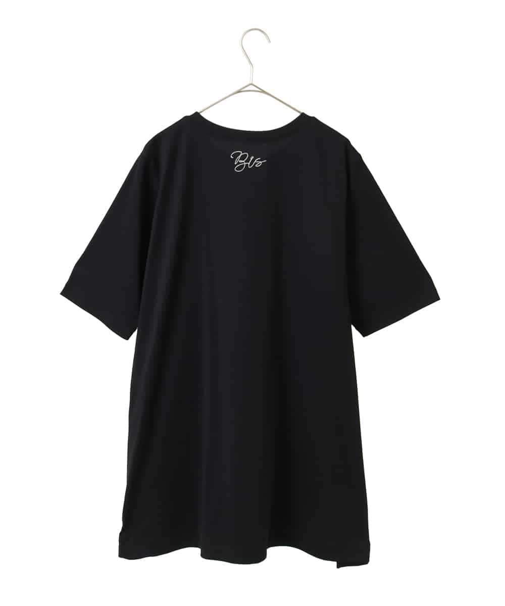 RLKGA08210 HIROKO BIS GRANDE(ヒロコ ビス グランデ) 【大きいサイズ】ステッチ刺繍デザインチュニックTシャツ /洗える ブラック