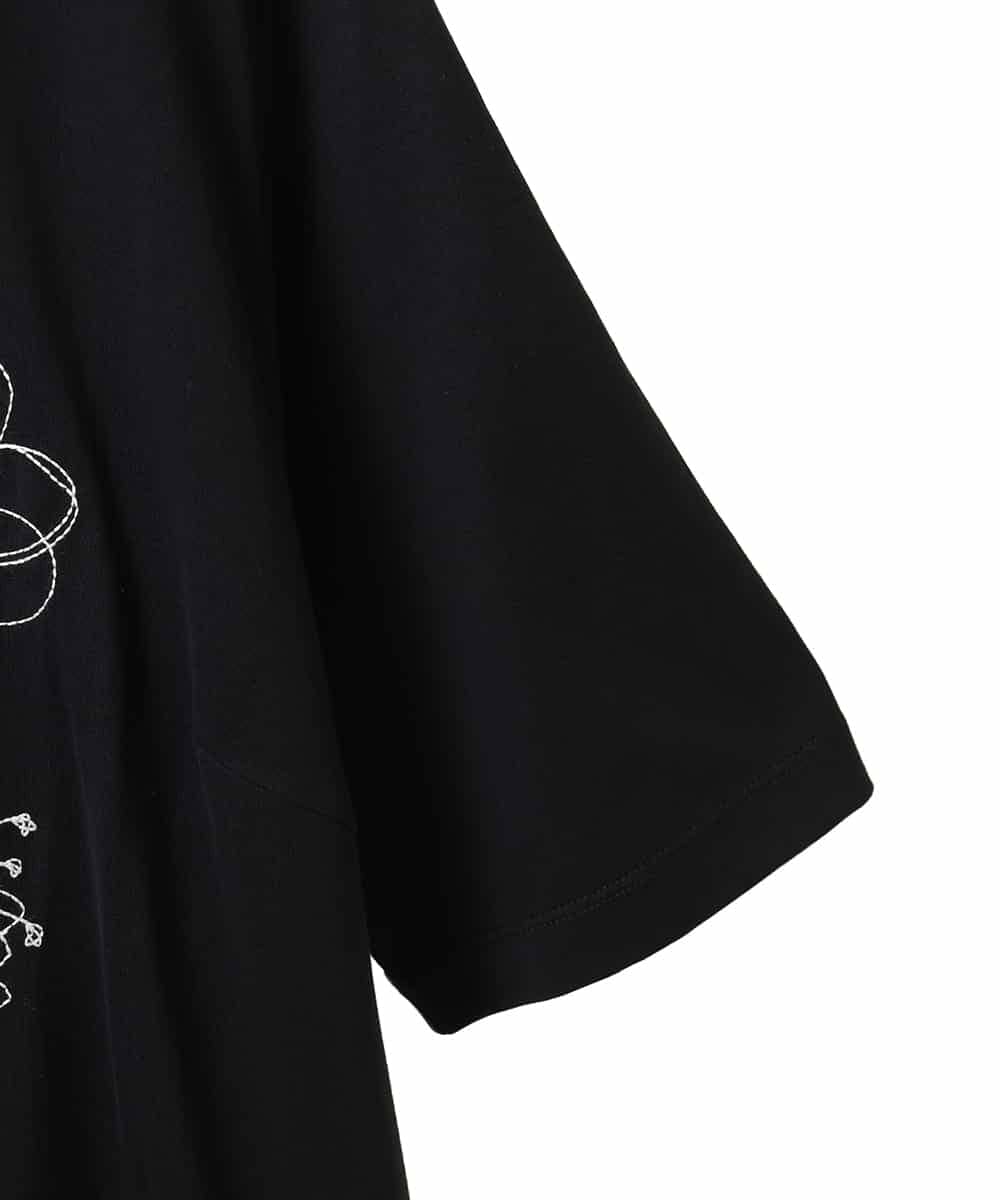 RLKGA08210 HIROKO BIS GRANDE(ヒロコ ビス グランデ) 【大きいサイズ】ステッチ刺繍デザインチュニックTシャツ /洗える ブラック