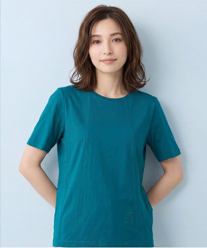 RLKGA11200 HIROKO BIS GRANDE 【大きいサイズ】カーブ切り替えコットンカットソー /洗える