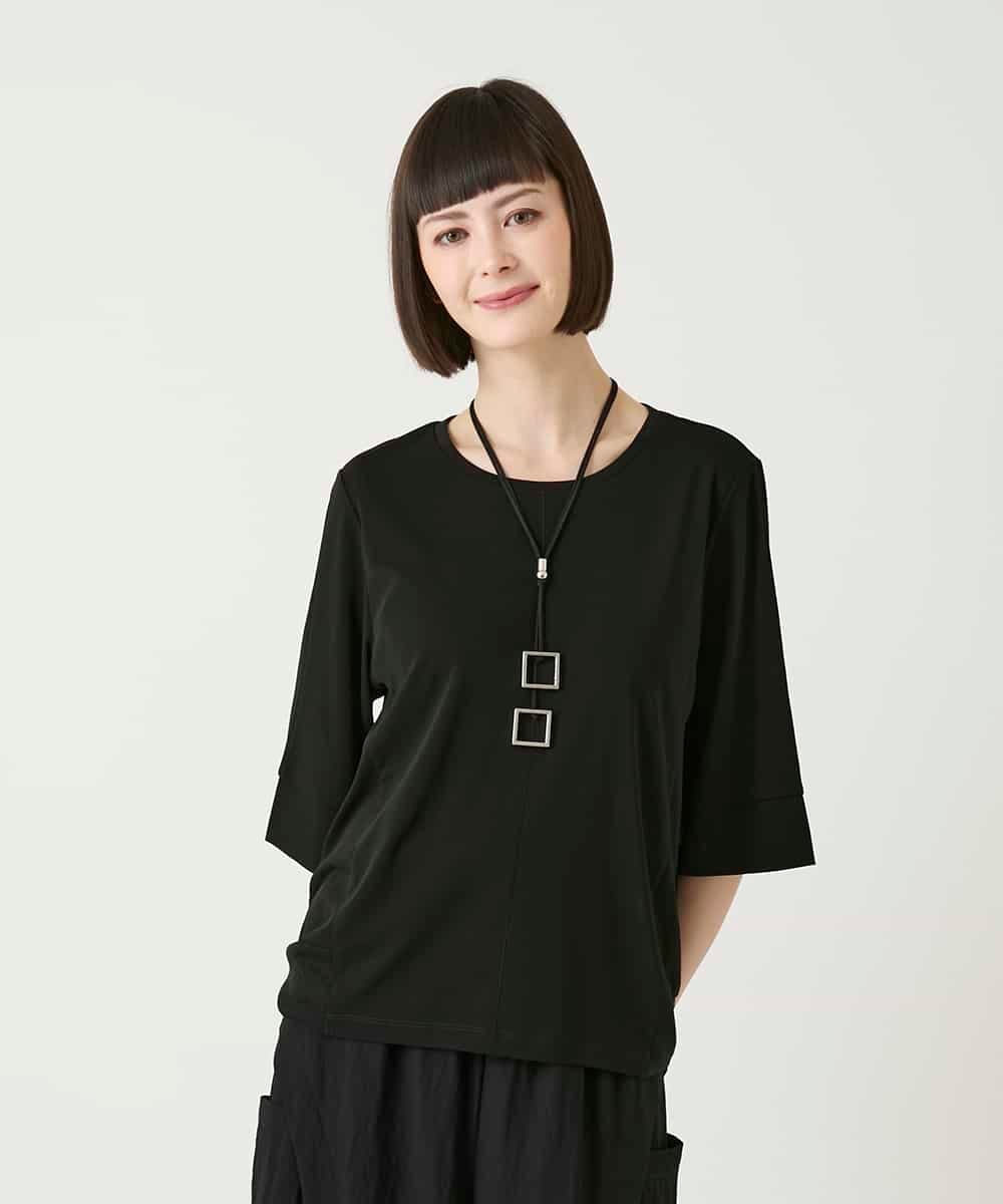 RLKGE01250 HIROKO BIS GRANDE(ヒロコ ビス グランデ) 切り替えリブハーフスリーブカットソー ブラック