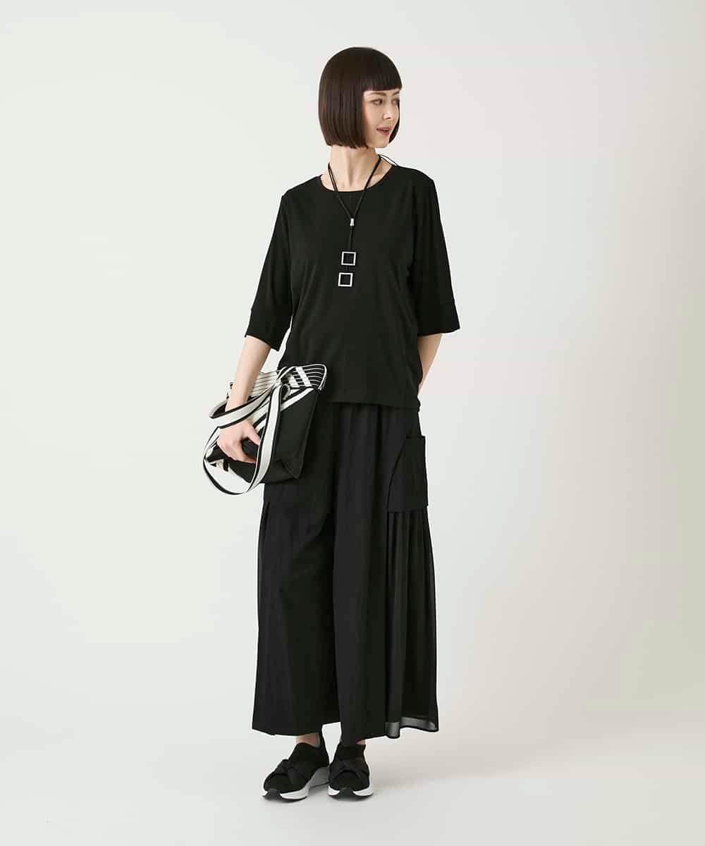 RLKGE01250 HIROKO BIS GRANDE(ヒロコ ビス グランデ) 切り替えリブハーフスリーブカットソー ブラック