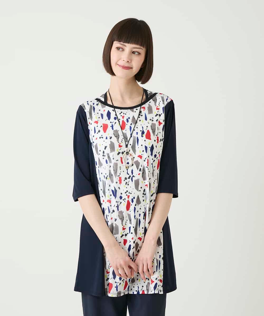 RLKGE24280 HIROKO BIS GRANDE(ヒロコ ビス グランデ) 幾何柄デザインチュニック ホワイト