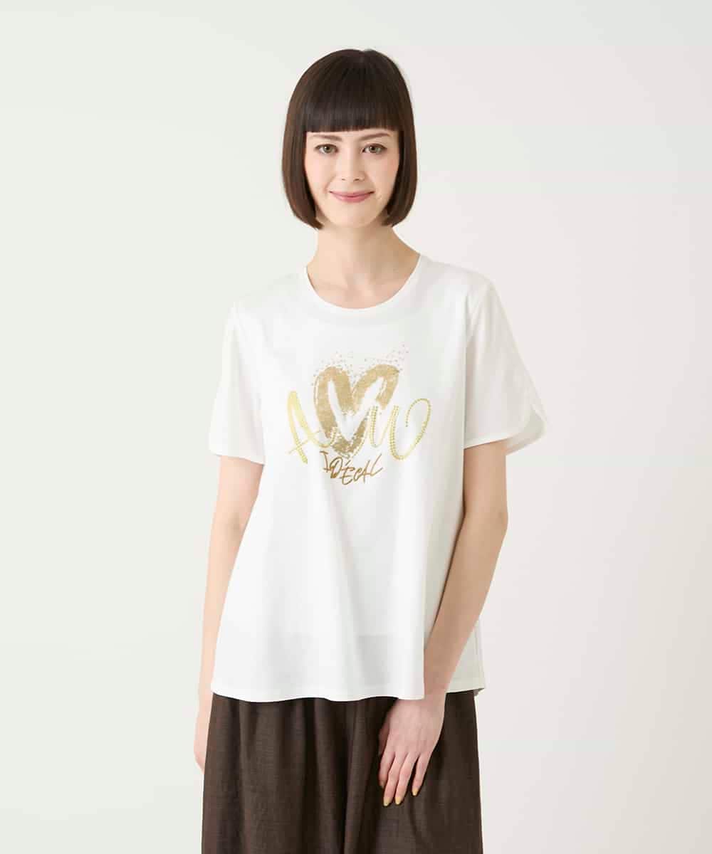 RLKGE25230 HIROKO BIS GRANDE(ヒロコ ビス グランデ) スパンコールハートデザインカットソー ホワイト