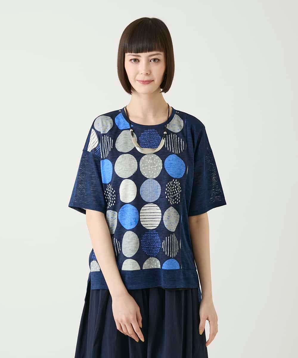 RLKGE35230 HIROKO BIS GRANDE(ヒロコ ビス グランデ) カラフルパターンドットTシャツ ネイビー