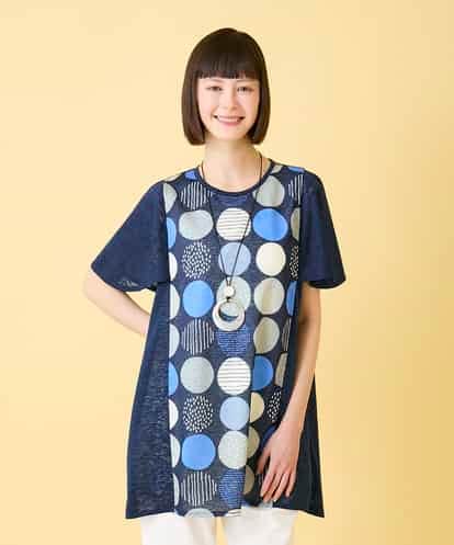 RLKGE36280 HIROKO BIS GRANDE 【先行予約/大きいサイズ】ドットプリントケープスリーブチュニック