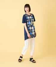 RLKGE36280 HIROKO BIS GRANDE(ヒロコ ビス グランデ) 【先行予約/大きいサイズ】ドットプリントケープスリーブチュニック ネイビー