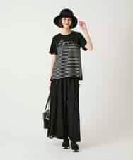 RLKGE45250 HIROKO BIS GRANDE(ヒロコ ビス グランデ) ラメロゴ刺繍ボーダーＰtカットソー ライトグレー