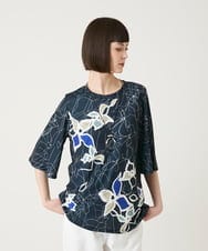 RLKGE47240 HIROKO BIS GRANDE(ヒロコ ビス グランデ) アートフラワーフレアスリーブカットソー ネイビー