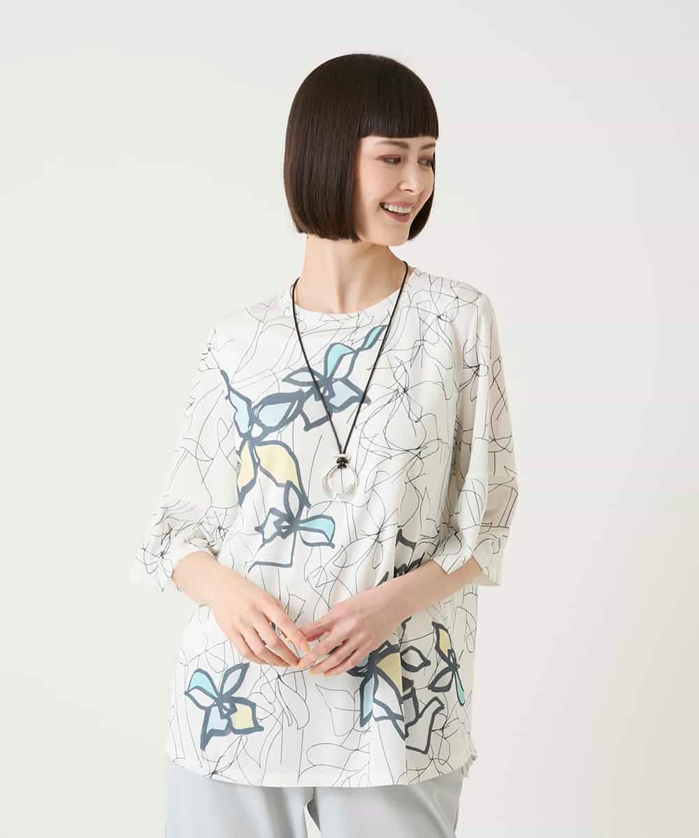 RLKGE47240 HIROKO BIS GRANDE(ヒロコ ビス グランデ) アートフラワーフレアスリーブカットソー ホワイト