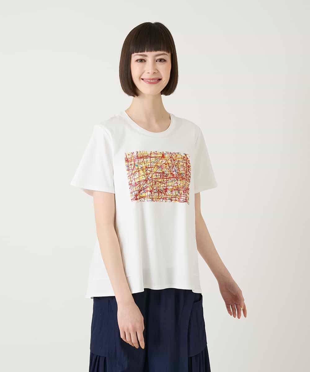 RLKGE50200 HIROKO BIS GRANDE(ヒロコ ビス グランデ) 【大きいサイズ/接触冷感】ペイントグラフィックデザインカットソー ホワイト