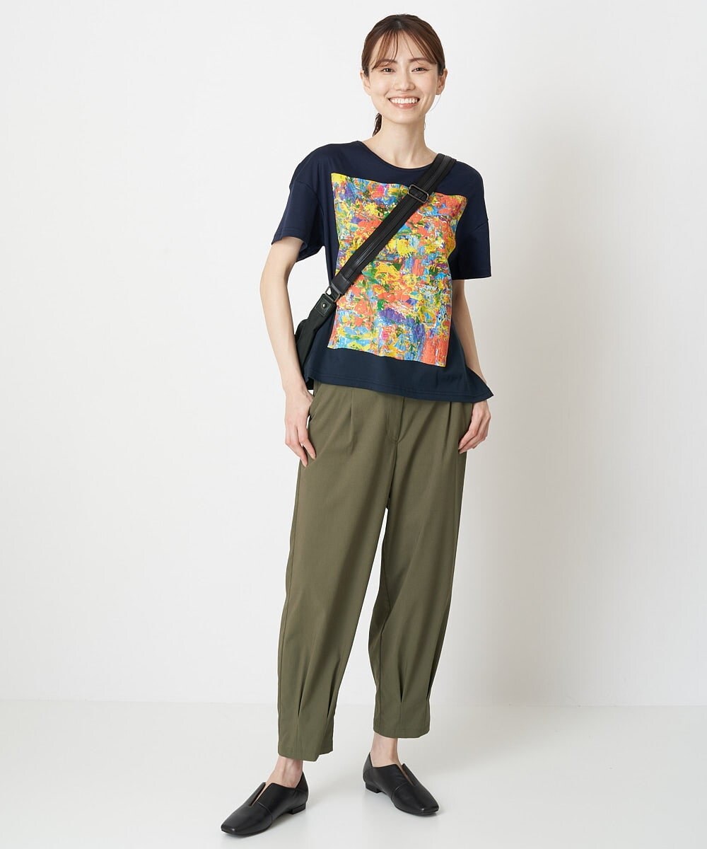 RLKGS42200 HIROKO BIS GRANDE(ヒロコ ビス グランデ) 【洗える】パラリンアートドロップショルダーTシャツ（Layla） ネイビー