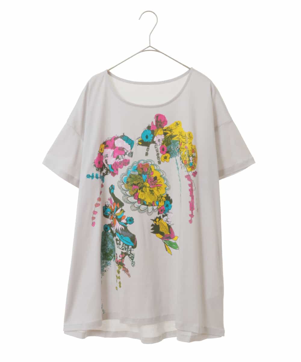 RLKGS43210 HIROKO BIS GRANDE(ヒロコ ビス グランデ) 【洗える】パラリンアートチュニックTシャツ（Floris） ライトグレー
