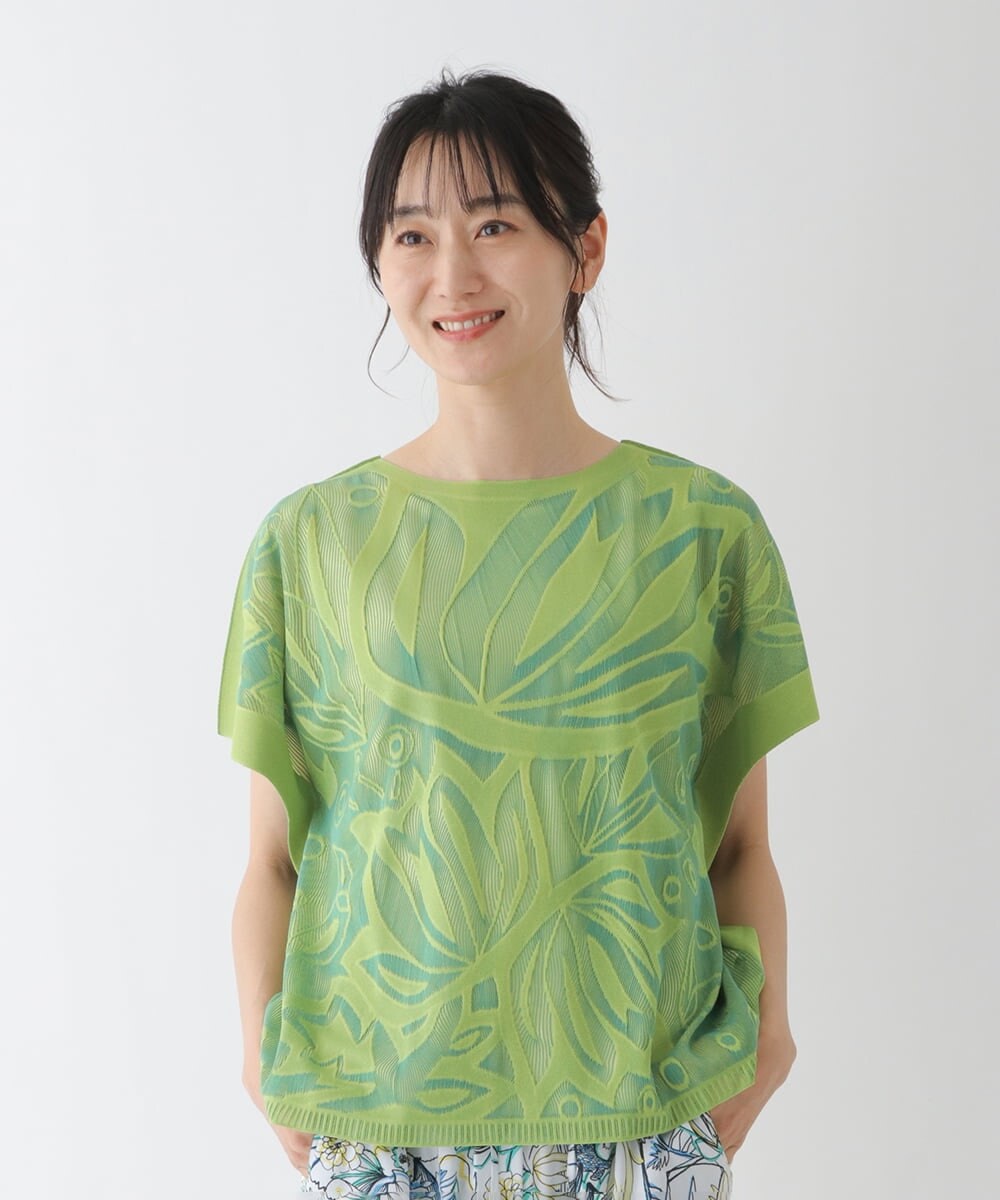 RLKGT21260 HIROKO BIS GRANDE(ヒロコ ビス グランデ) 【洗濯機で洗える】ジャカードメッシュデザインプルオーバー ネイビー