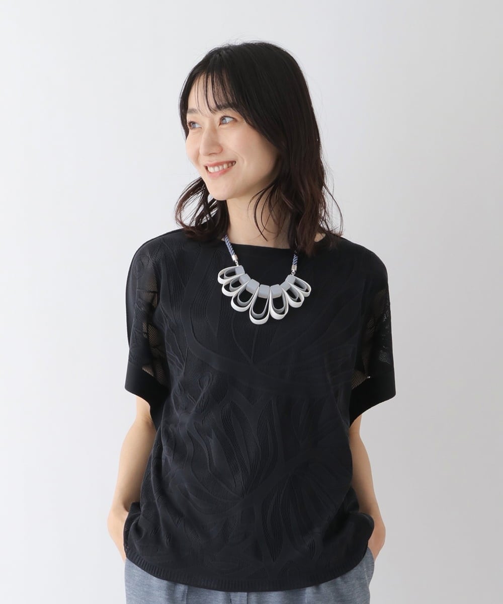 RLKGT21260 HIROKO BIS GRANDE(ヒロコ ビス グランデ) 【洗濯機で洗える】ジャカードメッシュデザインプルオーバー ネイビー