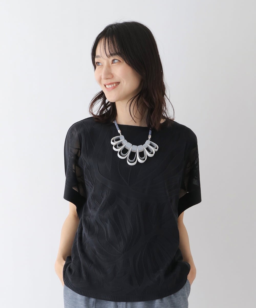 RLKGT21260 HIROKO BIS GRANDE(ヒロコ ビス グランデ) 【洗濯機で洗える】ジャカードメッシュデザインプルオーバー ネイビー