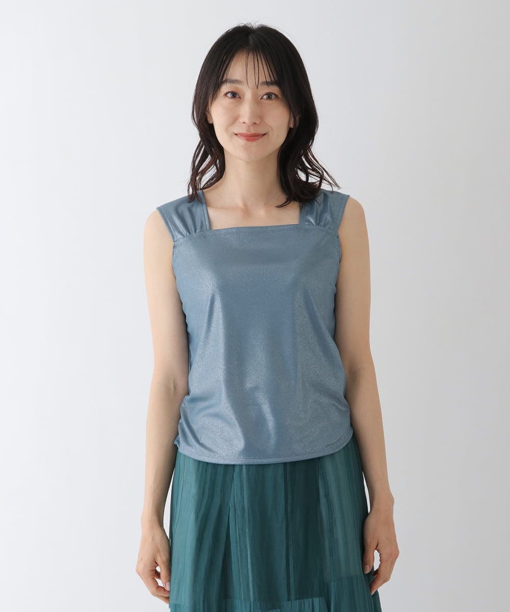 RLKGT29190 HIROKO BIS GRANDE(ヒロコ ビス グランデ) 【洗える】メタリックプリントノースリーブトップ グリーン