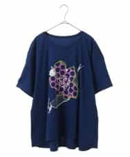RLKGU50210 HIROKO BIS GRANDE(ヒロコ ビス グランデ) 【洗える】バレリーナキャット刺繍デザインカットソー ブルー