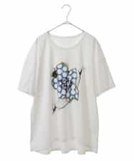 RLKGU50210 HIROKO BIS GRANDE(ヒロコ ビス グランデ) 【洗える】バレリーナキャット刺繍デザインカットソー ホワイト