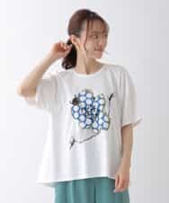 RLKGU50210 HIROKO BIS GRANDE(ヒロコ ビス グランデ) 【洗える】バレリーナキャット刺繍デザインカットソー ホワイト