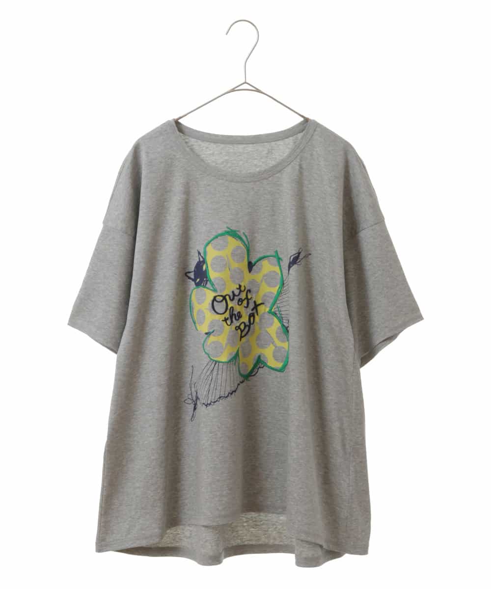 RLKGU50210 HIROKO BIS GRANDE(ヒロコ ビス グランデ) 【洗える】バレリーナキャット刺繍デザインカットソー ライトグレー