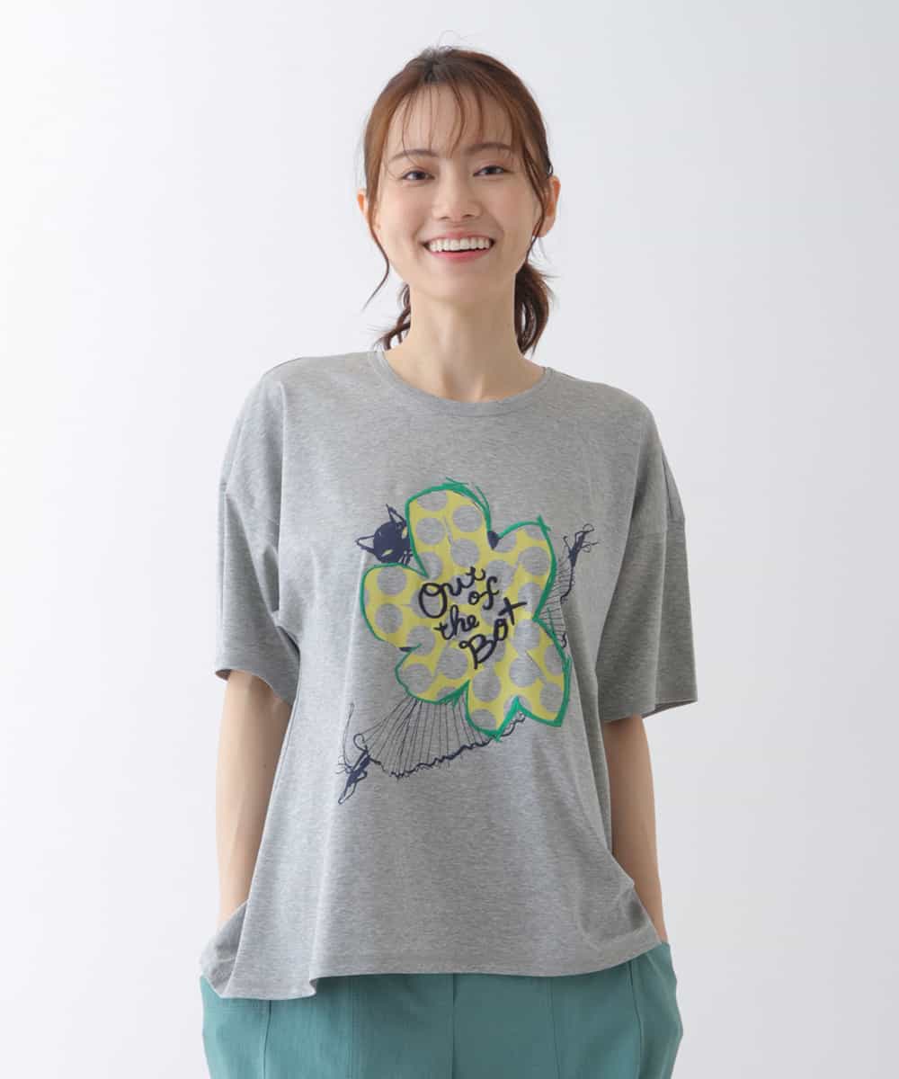 RLKGU50210 HIROKO BIS GRANDE(ヒロコ ビス グランデ) 【洗える】バレリーナキャット刺繍デザインカットソー ライトグレー