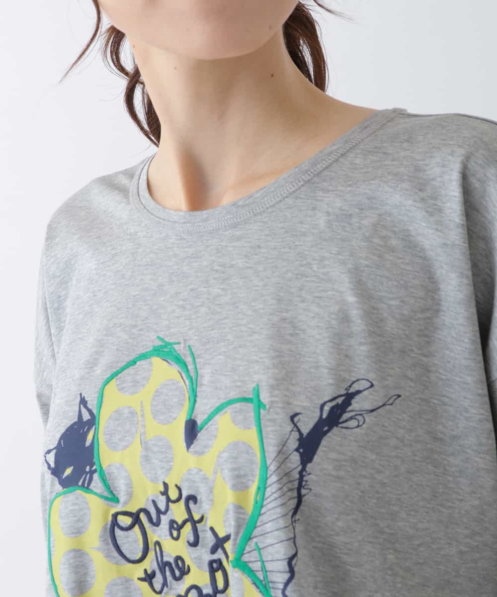 RLKGU50210 HIROKO BIS GRANDE(ヒロコ ビス グランデ) 【洗える】バレリーナキャット刺繍デザインカットソー ライトグレー