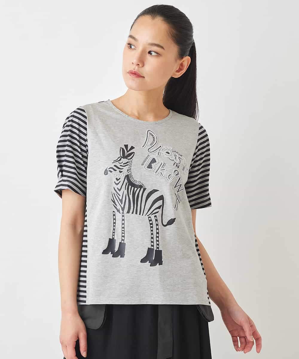 RLKGX01230 HIROKO BIS GRANDE(ヒロコ ビス グランデ) 【大きいサイズ】ドレスアッププリントTシャツ /洗える ライトグレー