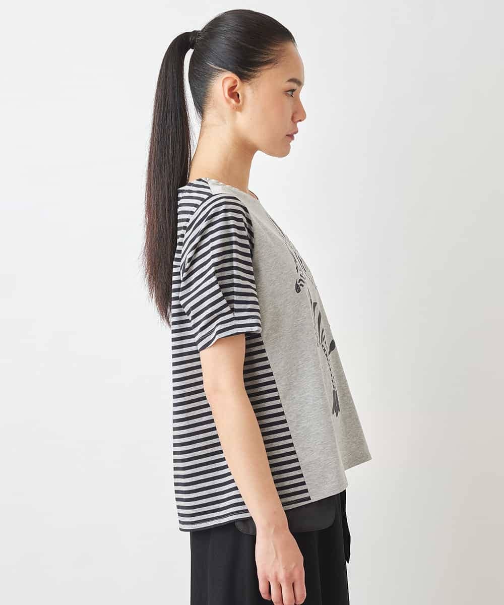 RLKGX01230 HIROKO BIS GRANDE(ヒロコ ビス グランデ) 【大きいサイズ】ドレスアッププリントTシャツ /洗える ライトグレー