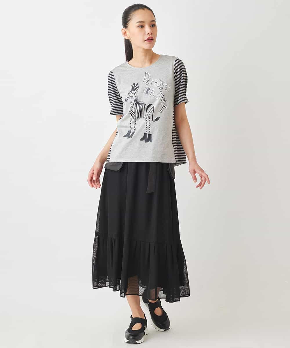 RLKGX01230 HIROKO BIS GRANDE(ヒロコ ビス グランデ) 【大きいサイズ】ドレスアッププリントTシャツ /洗える ライトグレー