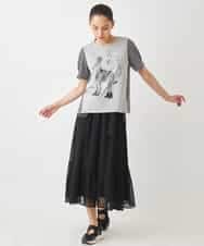 RLKGX01230 HIROKO BIS GRANDE(ヒロコ ビス グランデ) 【大きいサイズ】ドレスアッププリントTシャツ /洗える ライトグレー