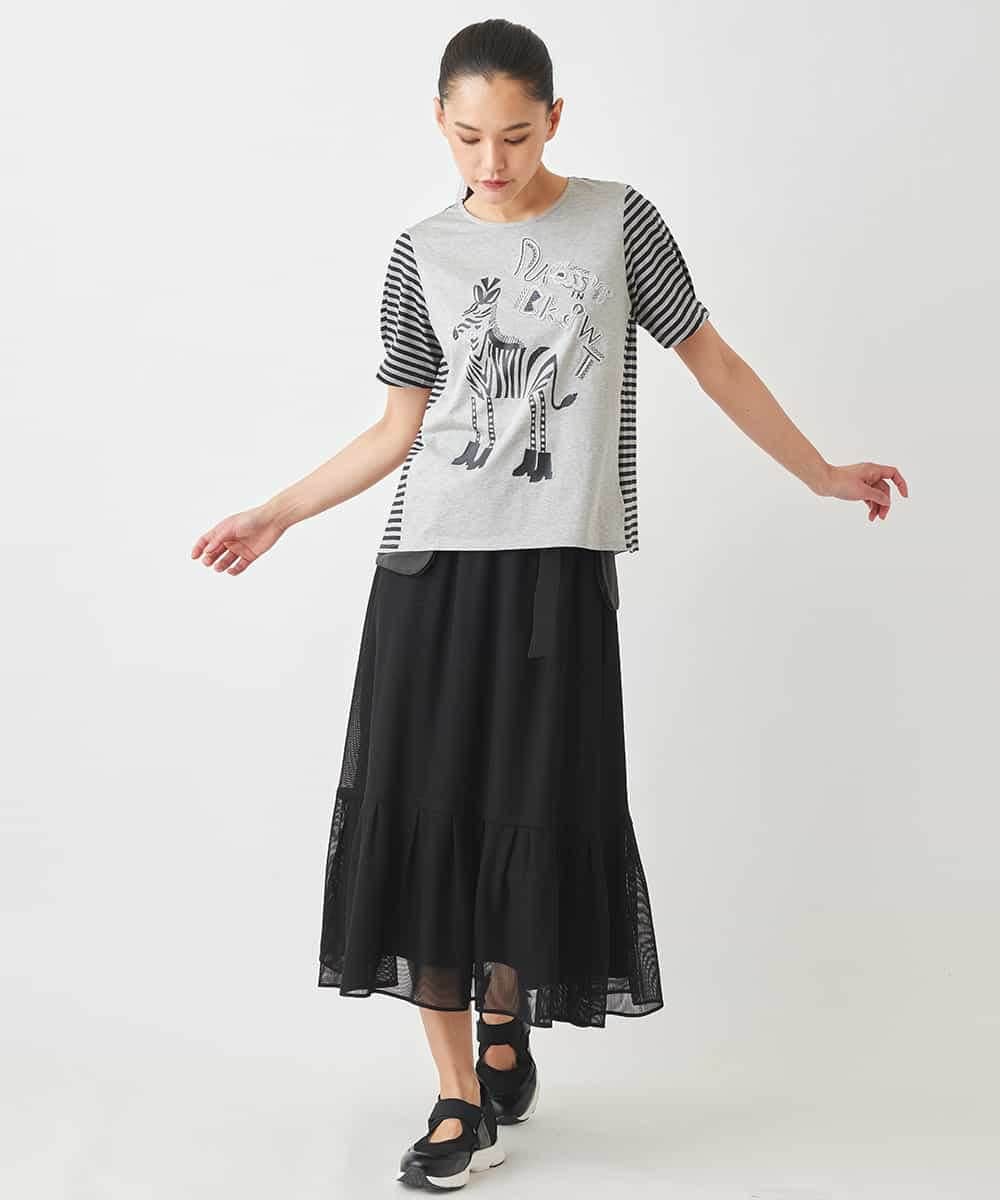 RLKGX01230 HIROKO BIS GRANDE(ヒロコ ビス グランデ) 【大きいサイズ】ドレスアッププリントTシャツ /洗える ライトグレー