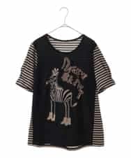 RLKGX01230 HIROKO BIS GRANDE(ヒロコ ビス グランデ) 【大きいサイズ】ドレスアッププリントTシャツ /洗える ブラック
