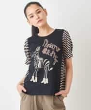 RLKGX01230 HIROKO BIS GRANDE(ヒロコ ビス グランデ) 【大きいサイズ】ドレスアッププリントTシャツ /洗える ブラック