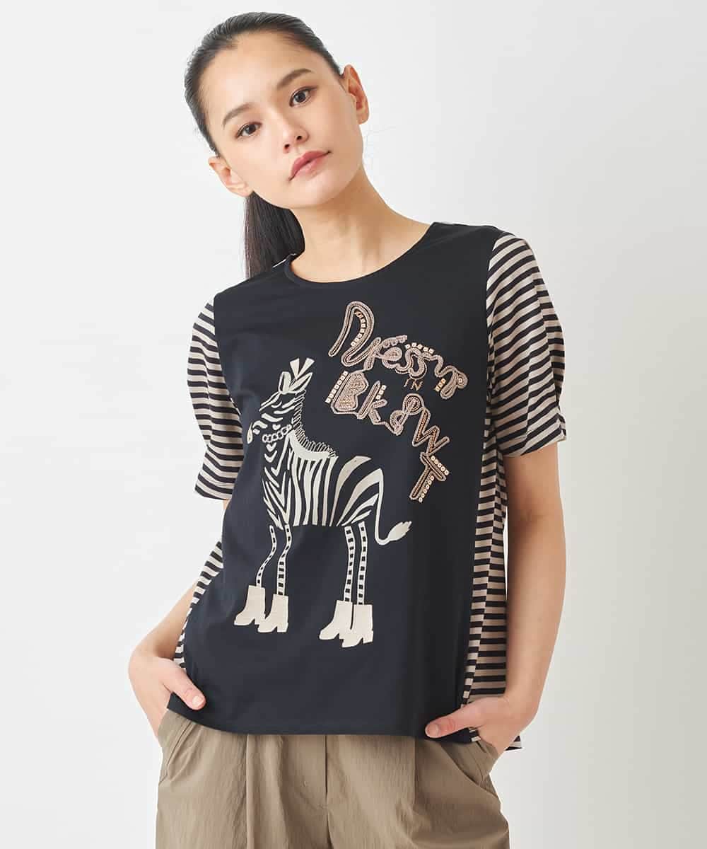 RLKGX01230 HIROKO BIS GRANDE(ヒロコ ビス グランデ) 【大きいサイズ】ドレスアッププリントTシャツ /洗える ブラック
