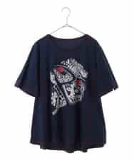RLKGX02210 HIROKO BIS GRANDE(ヒロコ ビス グランデ) 【大きいサイズ】ステッチアクセントTシャツ /洗える ネイビー