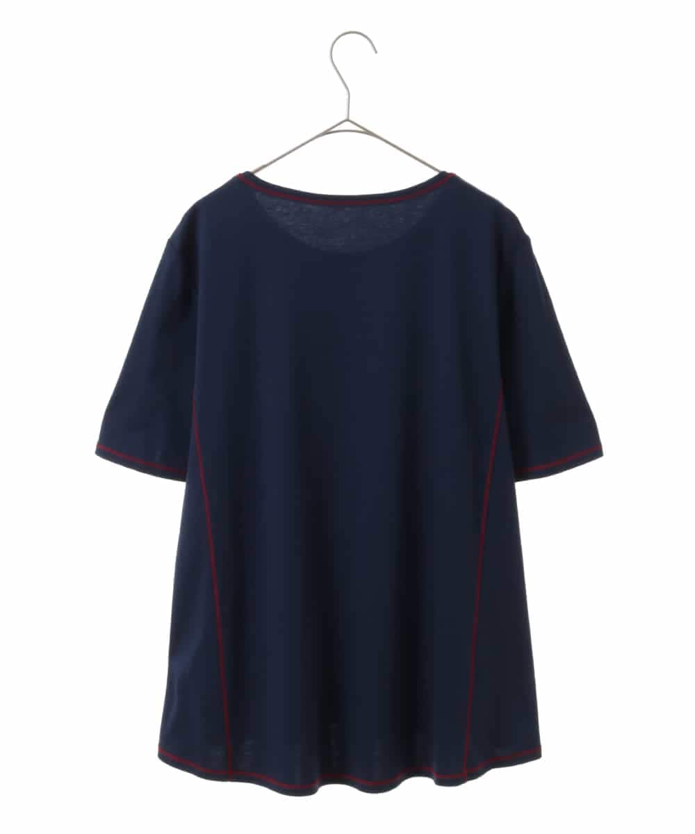 RLKGX02210 HIROKO BIS GRANDE(ヒロコ ビス グランデ) 【大きいサイズ】ステッチアクセントTシャツ /洗える ネイビー