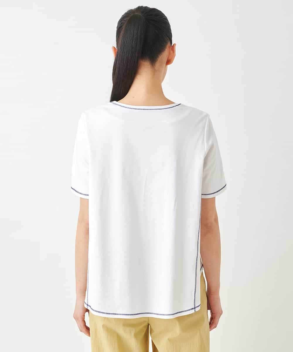RLKGX02210 HIROKO BIS GRANDE(ヒロコ ビス グランデ) 【大きいサイズ】ステッチアクセントTシャツ /洗える ホワイト