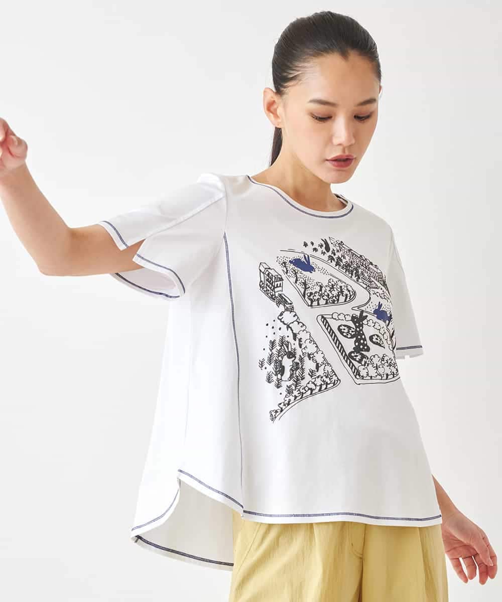 RLKGX02210 HIROKO BIS GRANDE(ヒロコ ビス グランデ) 【大きいサイズ】ステッチアクセントTシャツ /洗える ホワイト