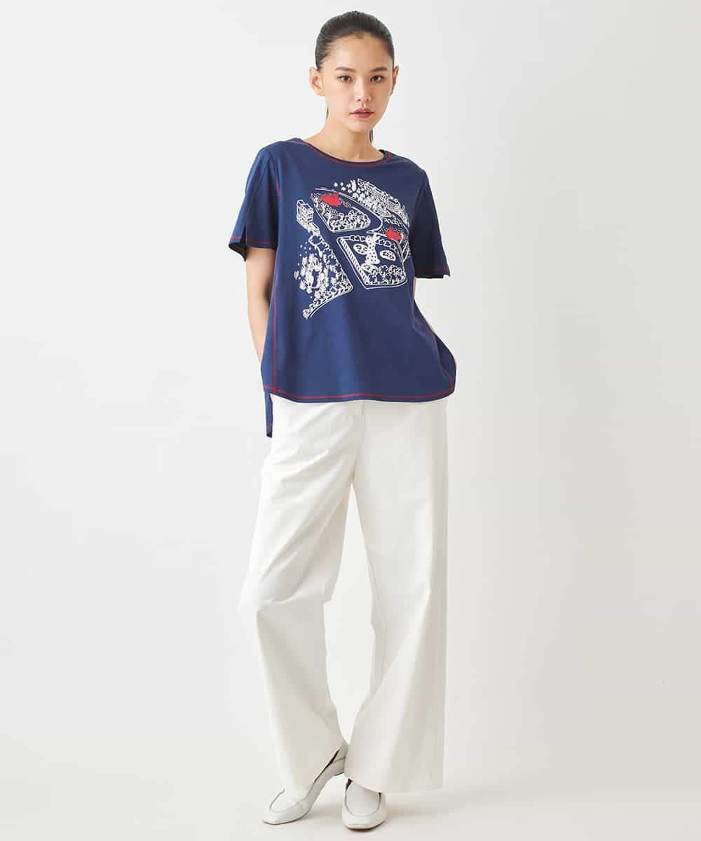RLKGX02210 HIROKO BIS GRANDE(ヒロコ ビス グランデ) 【大きいサイズ】ステッチアクセントTシャツ /洗える ホワイト