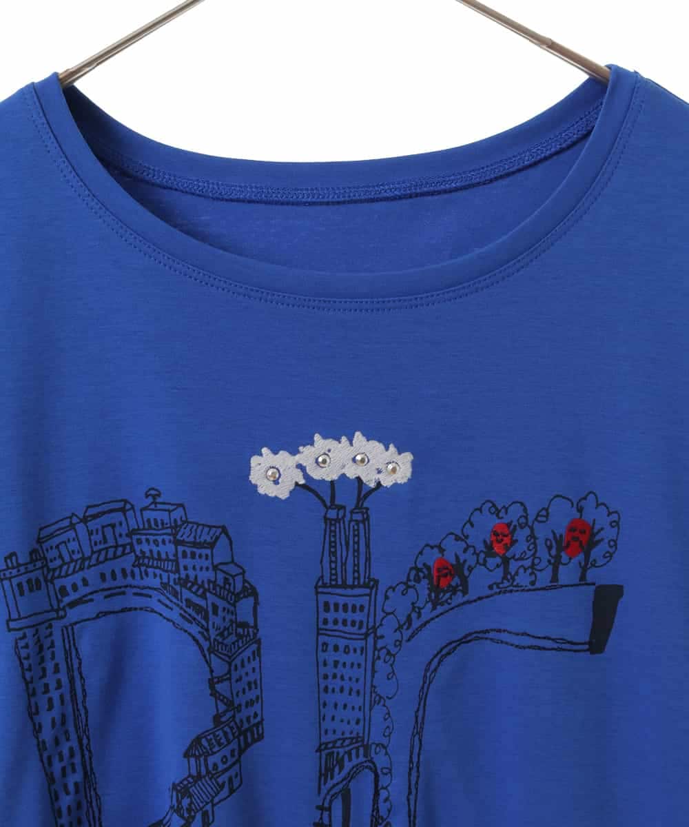 RLKGX03240 HIROKO BIS GRANDE(ヒロコ ビス グランデ) 【大きいサイズ】グラフィカルプリントTシャツ /洗える ブルー