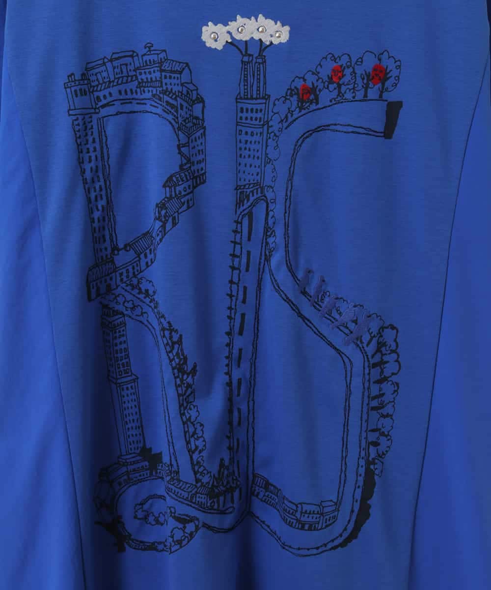 RLKGX03240 HIROKO BIS GRANDE(ヒロコ ビス グランデ) 【大きいサイズ】グラフィカルプリントTシャツ /洗える ブルー