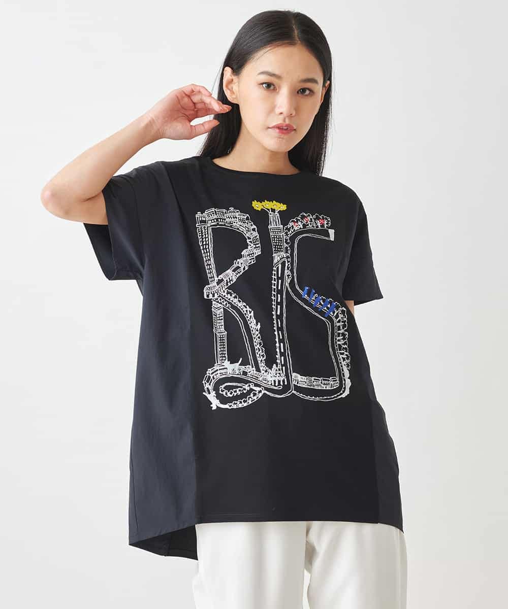 RLKGX03240 HIROKO BIS GRANDE(ヒロコ ビス グランデ) 【大きいサイズ】グラフィカルプリントTシャツ /洗える ブラック