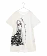 RLKGX04250 HIROKO BIS GRANDE(ヒロコ ビス グランデ) 【大きいサイズ】デザインプリントチュニックTシャツ /洗える ホワイト