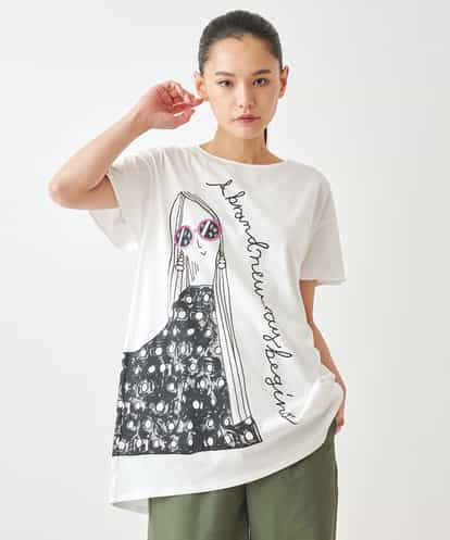 RLKGX04250 HIROKO BIS GRANDE 【大きいサイズ】デザインプリントチュニックTシャツ /洗える