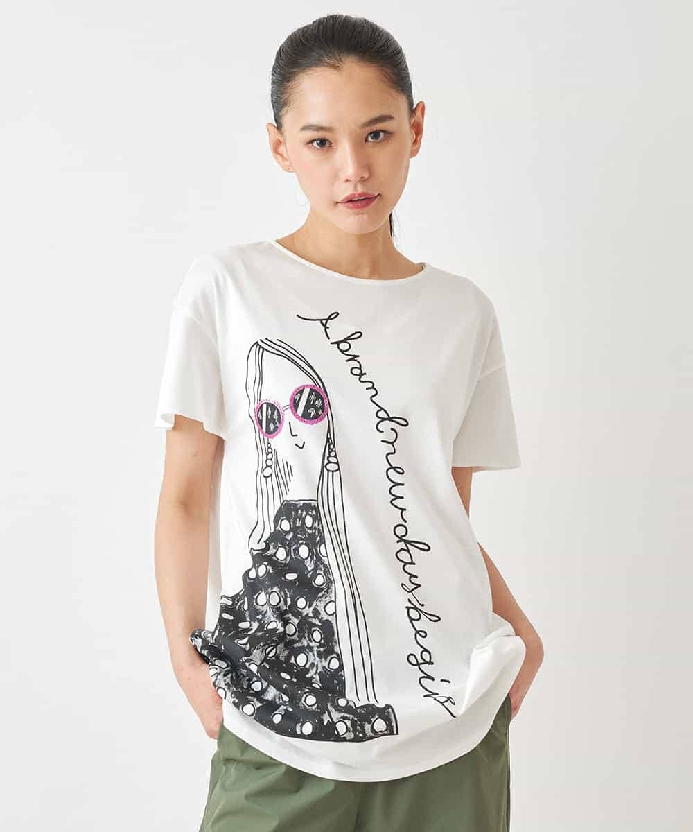 RLKGX04250 HIROKO BIS GRANDE(ヒロコ ビス グランデ) 【大きいサイズ】デザインプリントチュニックTシャツ /洗える ホワイト